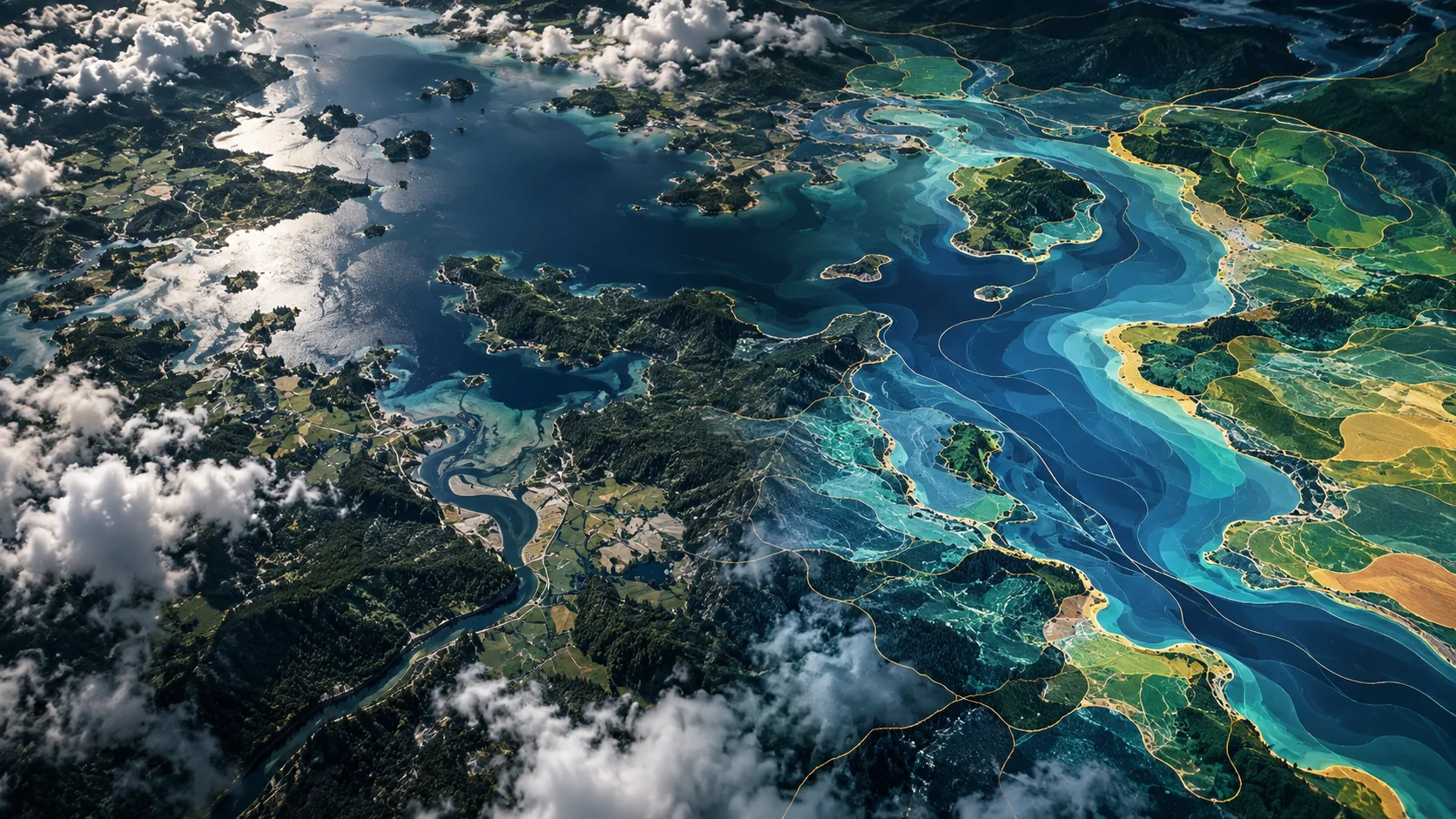 Conceptual Earth observation image shifting into interpreted spectral regions