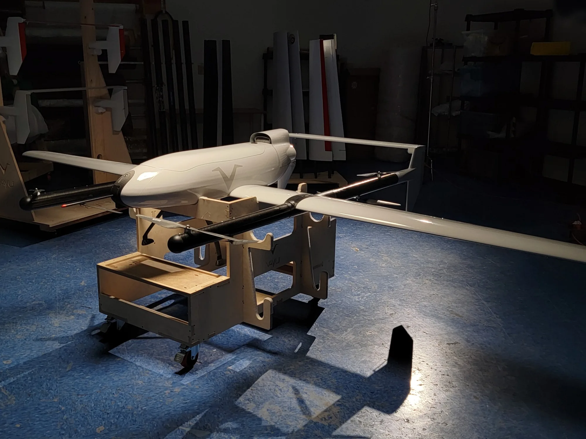 G1 autonomous aircraft on a fixture in an engineering shop
